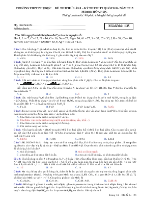 Đề thi thử lần 1  Kỳ thi THPT quốc gia năm 2015 môn thi Hóa học thời gian làm bài 90 phút